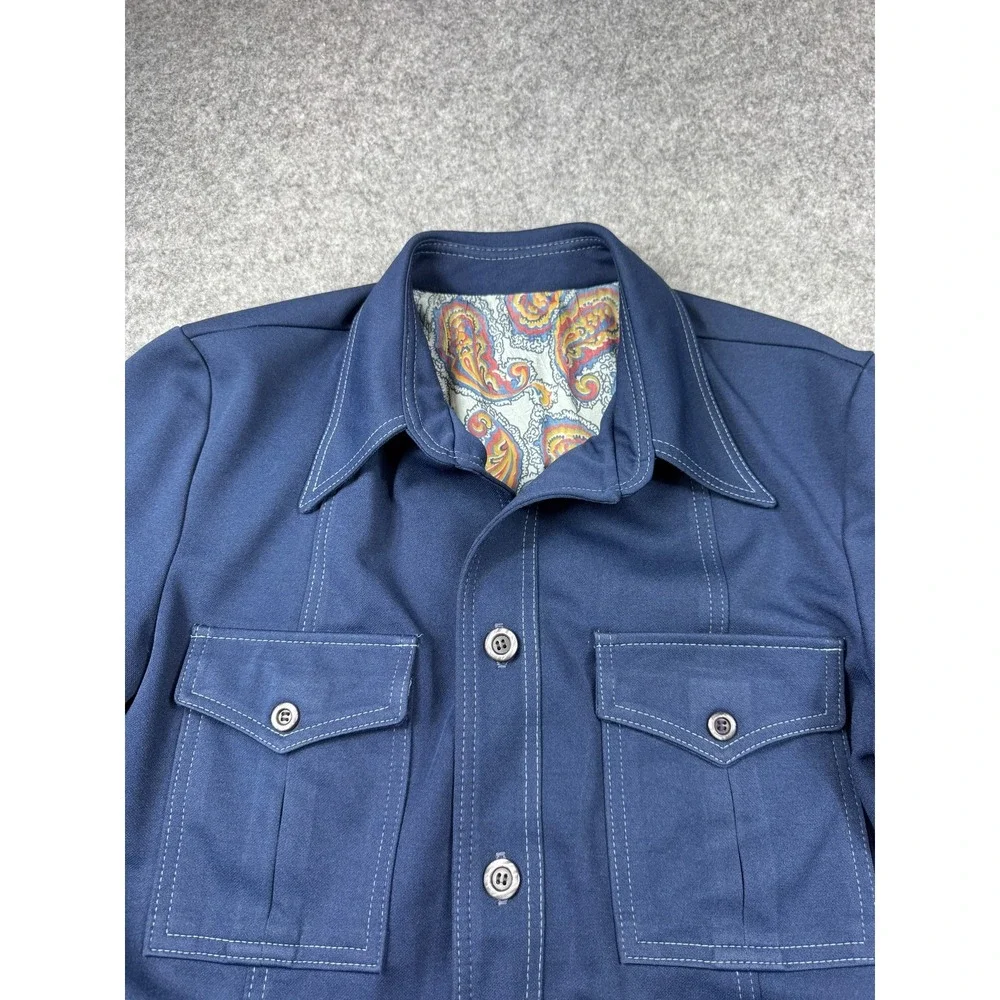 Vintage JCPenney Leisure Suit Jacket Mens 44 Blue Paisley Lined Western 60s 70s